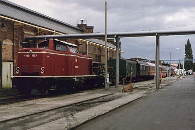 V100 1023 und die Münchberger Wagen in Delitzsch